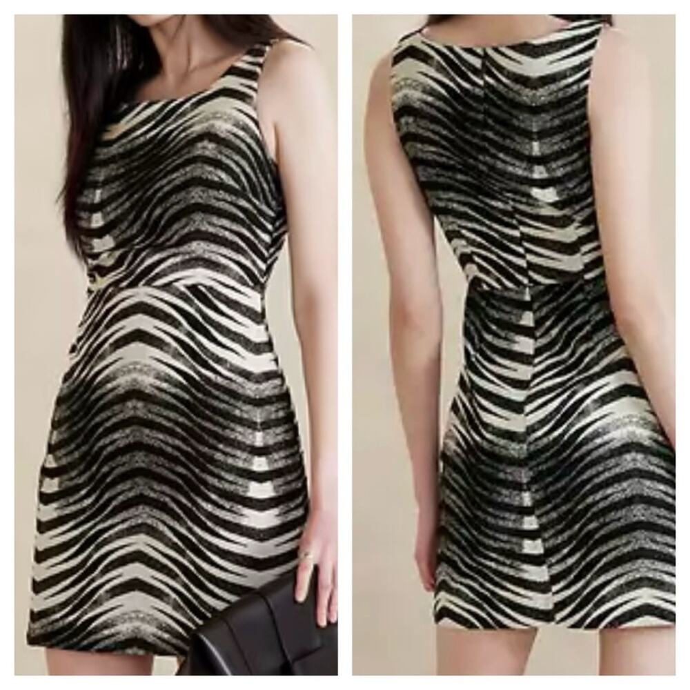 NWT Banana Republic Empire Waist Jacquard Mini Dress 14 Zebra Classic Career NEW